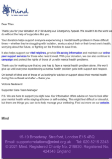Mind Donation Letter