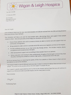 Wigan & Leigh Hospice Thank You Letter