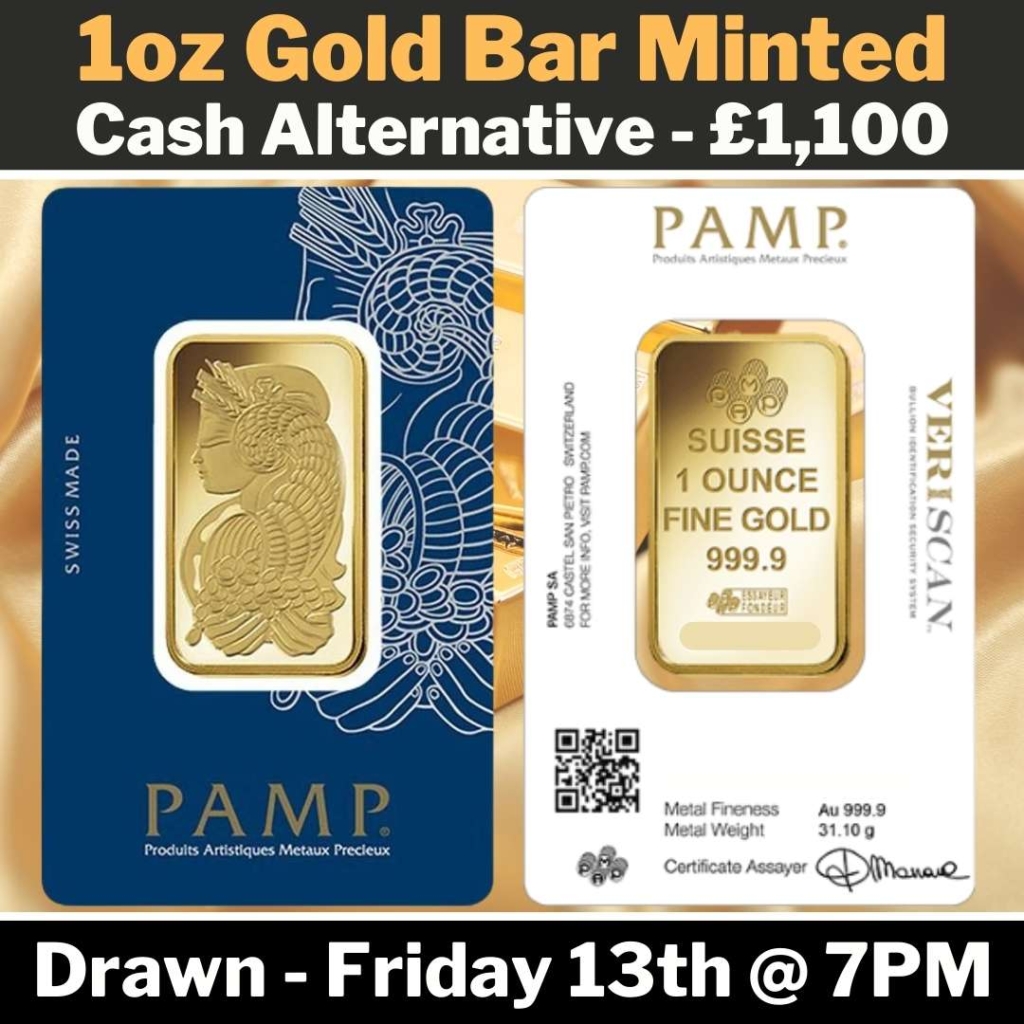 1oz Gold Bar or £1100 Cash